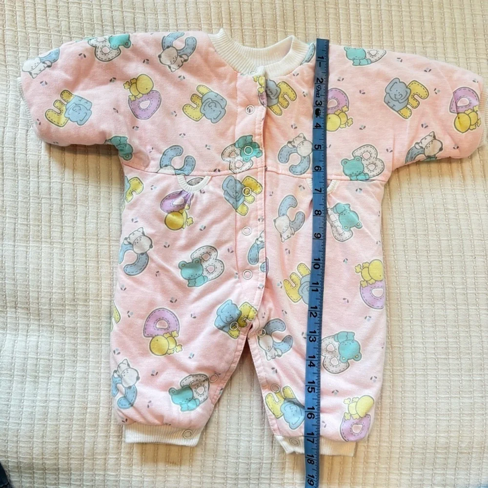 Bright Future Vintage Baby Girl One Piece Puffer Sleeper Alphabet Animal 0-3 mos